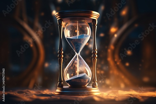Time's essence captured as sands slip through an hourglass amidst ethereal surroundings.
 photo