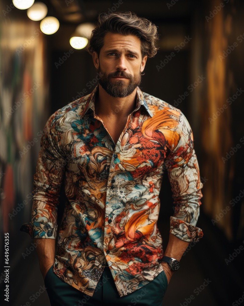 Generative ai illustration of floral printed long sleeves shirt