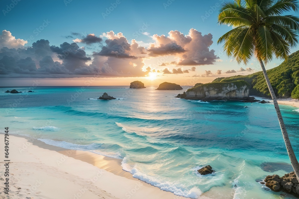 sunset in beach with palm trees sunset in beach with palm trees