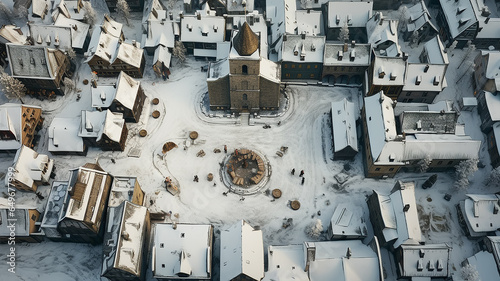 aerial view of an ancient medieval city, computer game simulation, ancient historical view