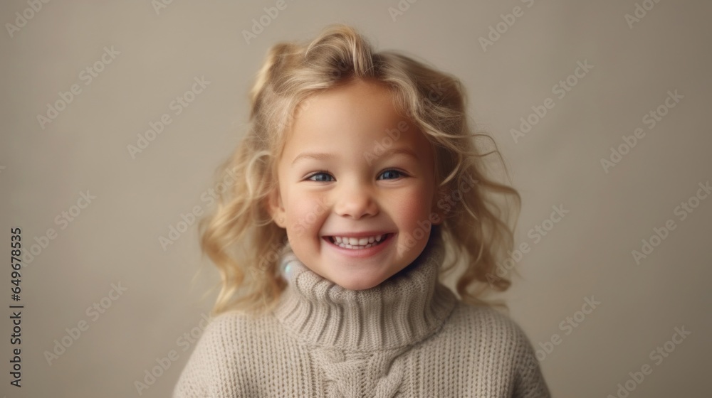 Bright-eyed blonde toddler radiating happiness in a studio portrait. Bright-eyed blonde toddler radiating happiness in a studio portrait.