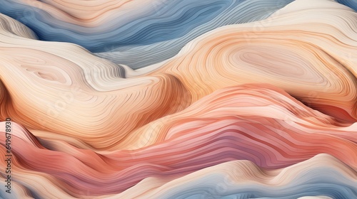 Abstract Wallpaper, seamless, soft curvy waves, pattern, Retro wave style, soft neon colors, gradient, Wood carving layers, background, pastel tones