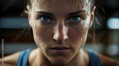 an Australian woman participating in a high-intensity CrossFit workout, her sweat-soaked determination and grit highlighting her commitment to pushing her physical limits photo