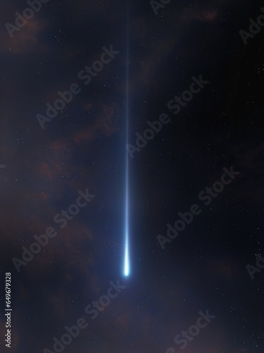 Meteor flash in the sky. The fall of a meteorite against the background of stars and clouds. photo