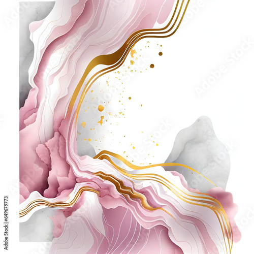 Abstract marble dusty rose blush liquid watercolor background with gold lines. Royal pink taupe alcohol ink drawing effect backdrop for obituary, menu, invitation, corporate flyer. Generative AI. photo