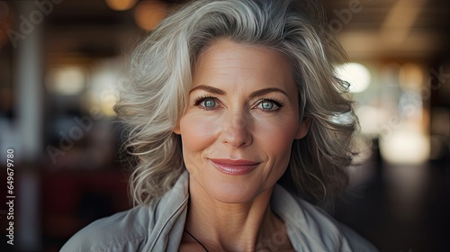 Beautiful middle-aged woman in her 50s looking at the camera Beautiful face  good health  cosmetics  skin care