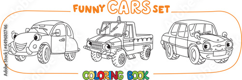 Funny small retro trucks. Cars coloring book