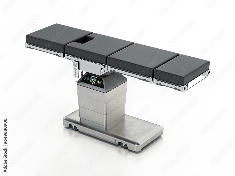 Hospital electric surgical operation bed isolated on white background. 3D illustration Hospital electric surgical operation bed isolated on white background. 3D illustration
