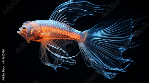 luminous fish transparent animal deep-sea creature fictional , light ocean depth, overlay layer isolated on black background