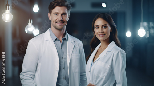 Male and femal doctors - Medical staff people group. Team of doctor and nurse in hospital. Healthcare and medicine concept. - Fictional Face - Generative Ai photo
