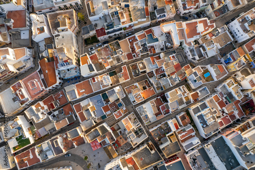 Aerial top down view of the Olhao cityscape, Algarve region, Portugal