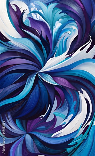 a close up of a painting of a blue and purple swirl.