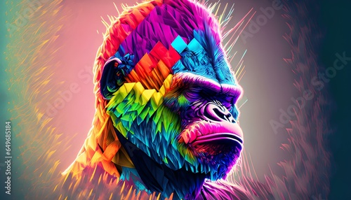 Gorilla and monkeys in rainbow colors