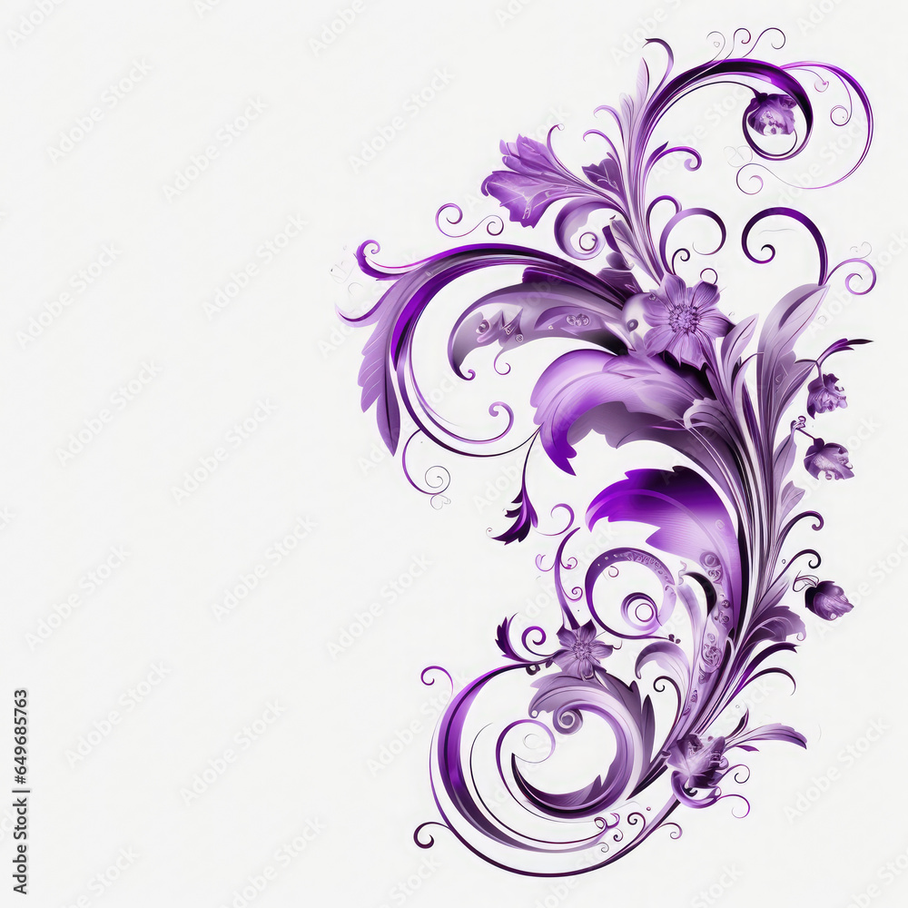 Violet elaborate filigree corner borders white Background, AI Generated Violet elaborate filigree corner borders white Background, AI Generated