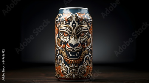 Mockup for soda drinks can with animal pattern, isolated background 