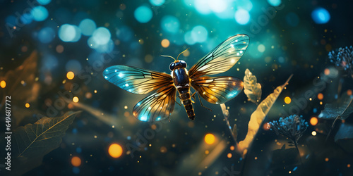 Butterfly with a blue background of Fantasy Landscape Fantasy butterfly illustration by generative ai 