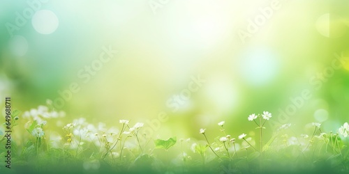 Blurred out spring summer season abstract nature background with lots of bokeh and a bright center spotlight and a subtle vignette border.