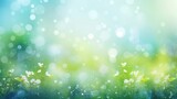 Blurred out spring summer season abstract nature background with lots of bokeh and a bright center spotlight and a subtle vignette border.