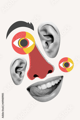 Photographie Creative retro 3d magazine collage image of weird bizzare human body parts isola