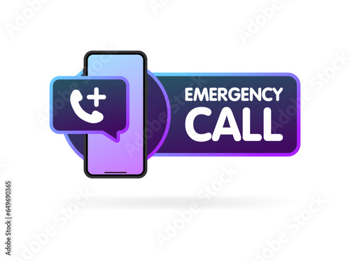 Emergency call icon. Flat, purple, phone call, emergency call. Vector illustration