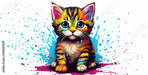 kids illustration baby cat cartoon style thick lines. Generative Ai content