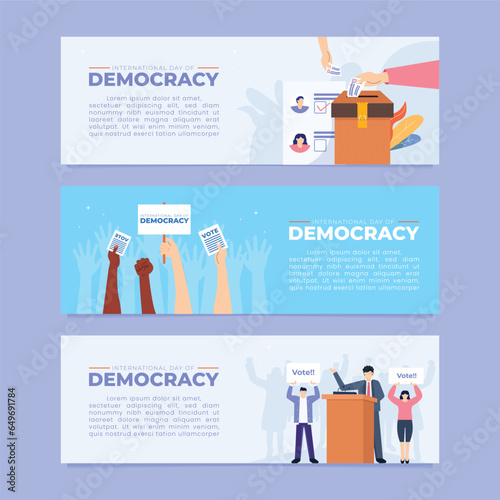 set of International Democracy Day icons On September 15th business brochure banner design. blue background modern publication template and poster illustration.
