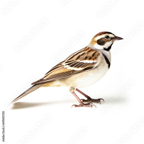Lark sparrow bird isolated on white background. © Razvan