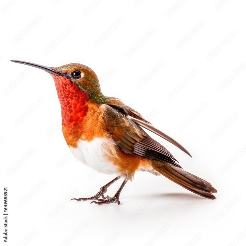 Fototapeta premium Rufous hummingbird bird isolated on white background.
