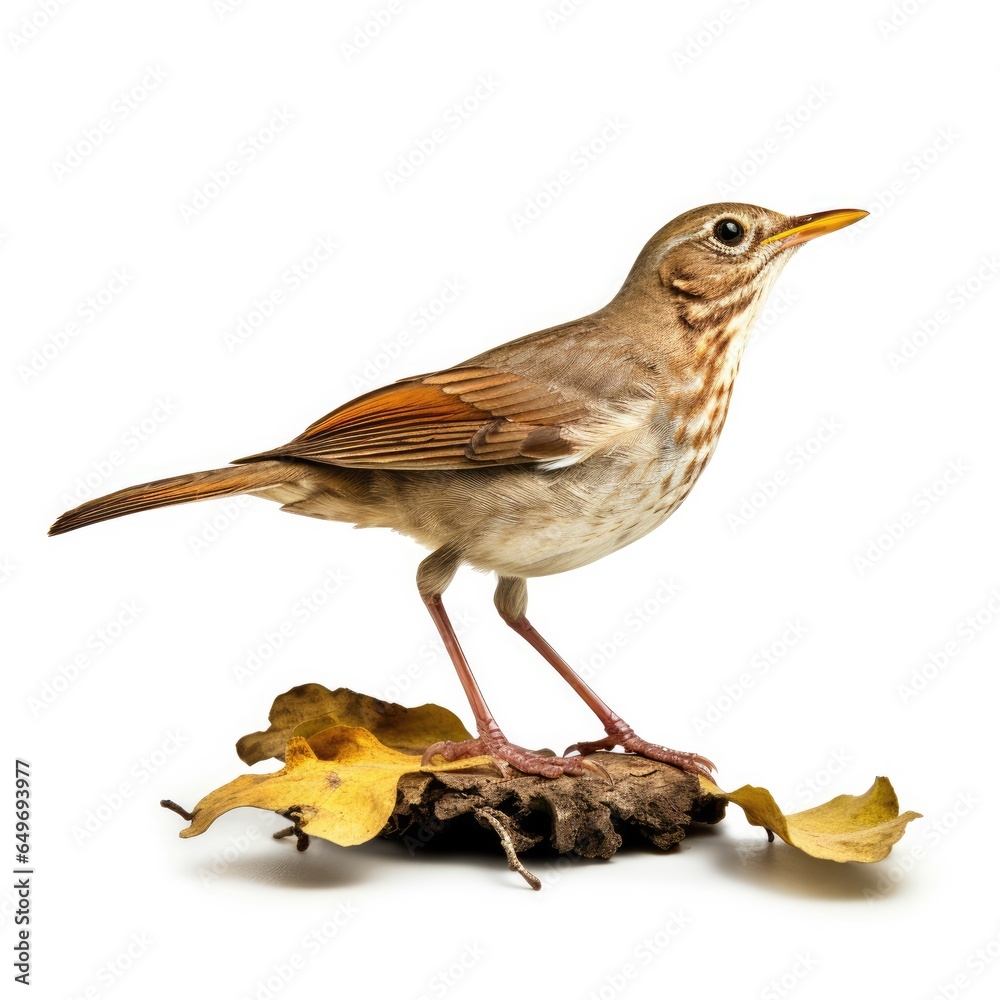 Fototapeta premium Swainsons thrush bird isolated on white background.