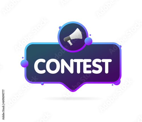 Contest sign. Flat, purple, megaphone in a circle, contest sign. Vector icon