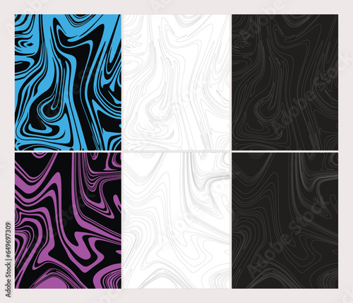 Two tone color wavy shades abstract waves line art pattern background set