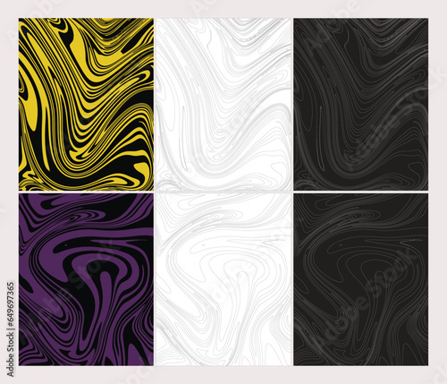 Two tone color wavy shades abstract waves line art pattern background set