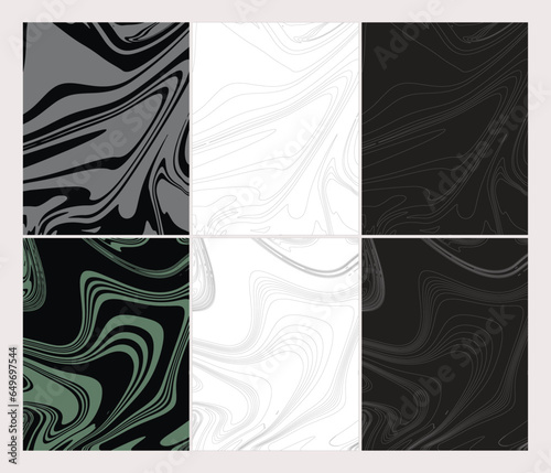 Two tone color wavy shades abstract waves line art pattern background set