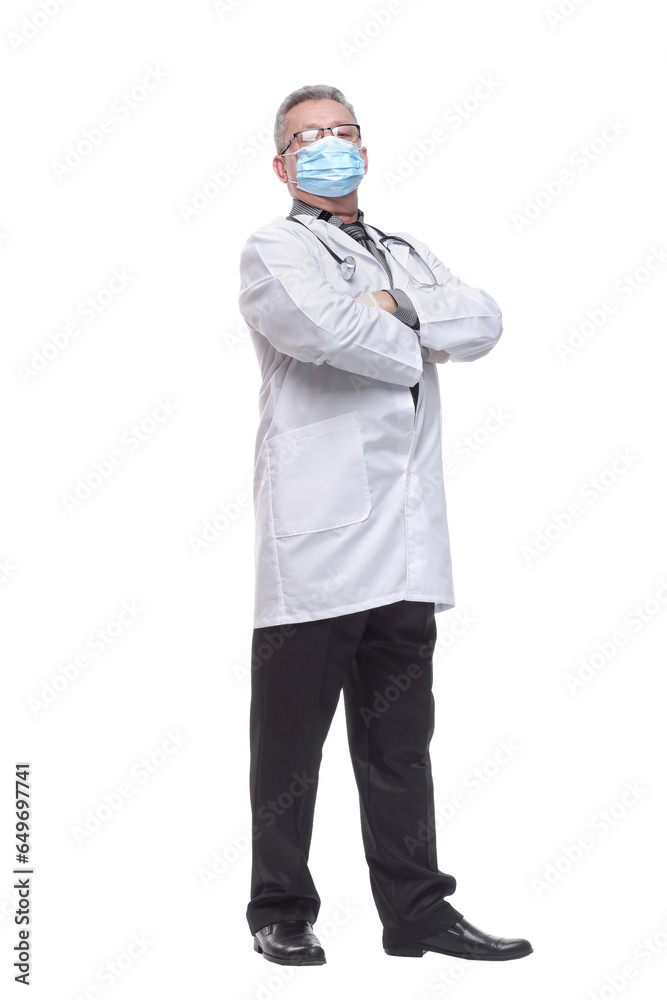 Side view of doctor wearing protection face mask Side view of doctor wearing protection face mask