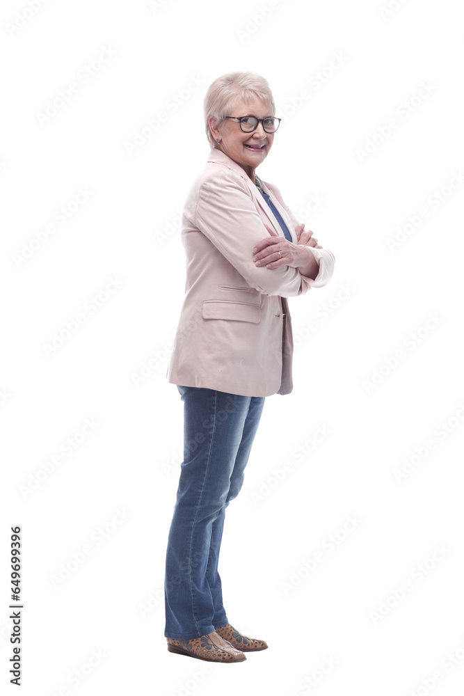 side view. modern elderly woman looking forward side view. modern elderly woman looking forward