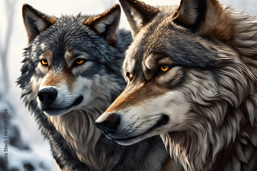 Fototapeta premium Two gray wolves in a forest