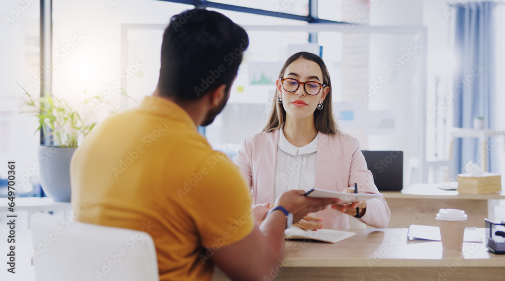 Obraz premium Business people, teamwork and contract with lawyer management team talking about paperwork. Law analysis and woman with communication and cooperation planning research with strategy document