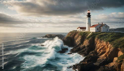 Majestic Coastal Lighthouse  Guiding Light by the Rugged Shore