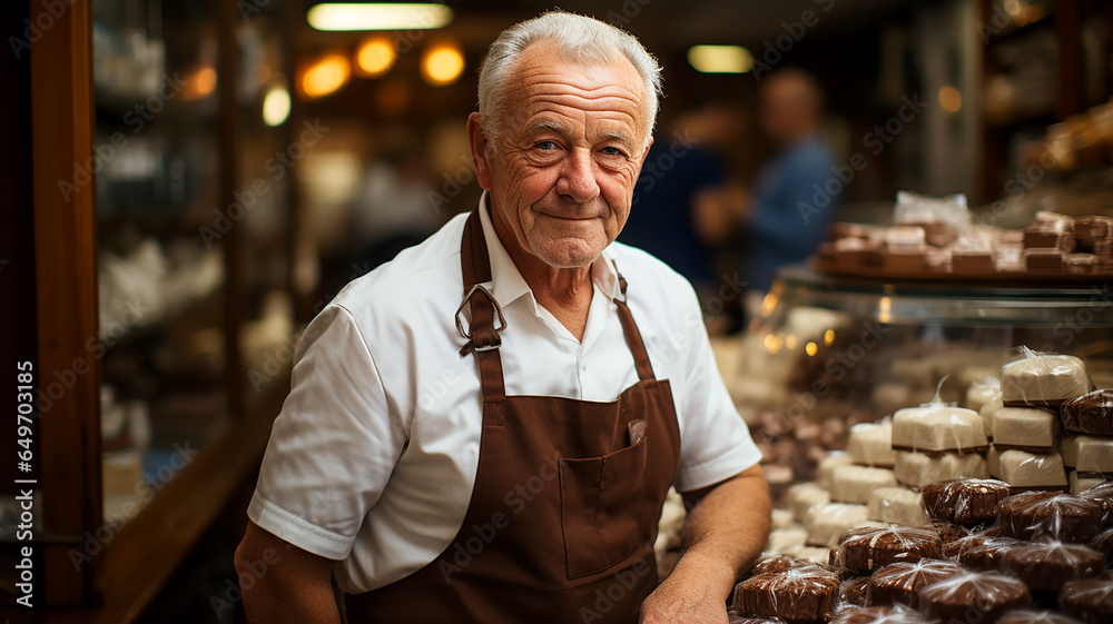 An elderly attractive man is the owner of a small business An elderly attractive man is the owner of a small business