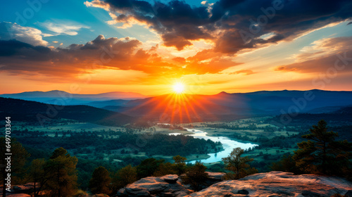 Extremely beautiful natural scenery of mountain landscape with setting sun