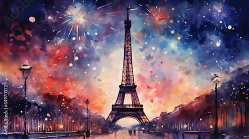  Fireworks over ieffel tower in Paris France, Generative Ai