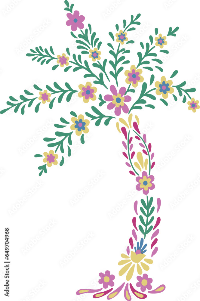 background with flowers Palm tree vector illustration background with flowers Palm tree vector illustration