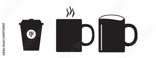 Coffee cup icon vector set in line and flat style. Hot coffee, tea, drinks, cocoa cup or mug sign and symbol. Vector illustration