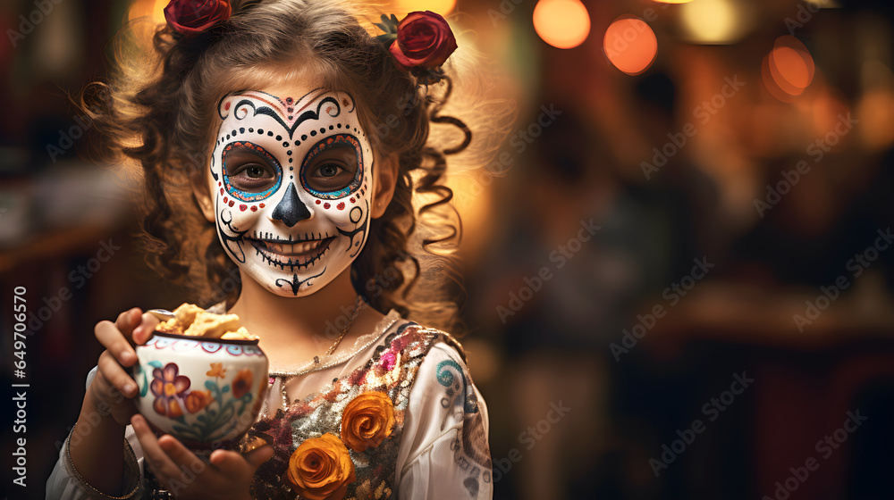 Kids celebrating day of the dead in costumes Kids celebrating day of the dead in costumes