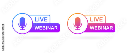 Live webinar icon. Flat, purple, webinar button, live webinar, take webinar for free. Vector illustration