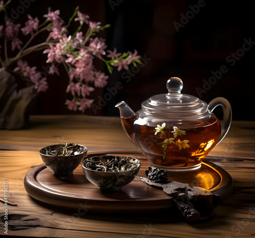 Traditional tea on a wooden table. High resolution