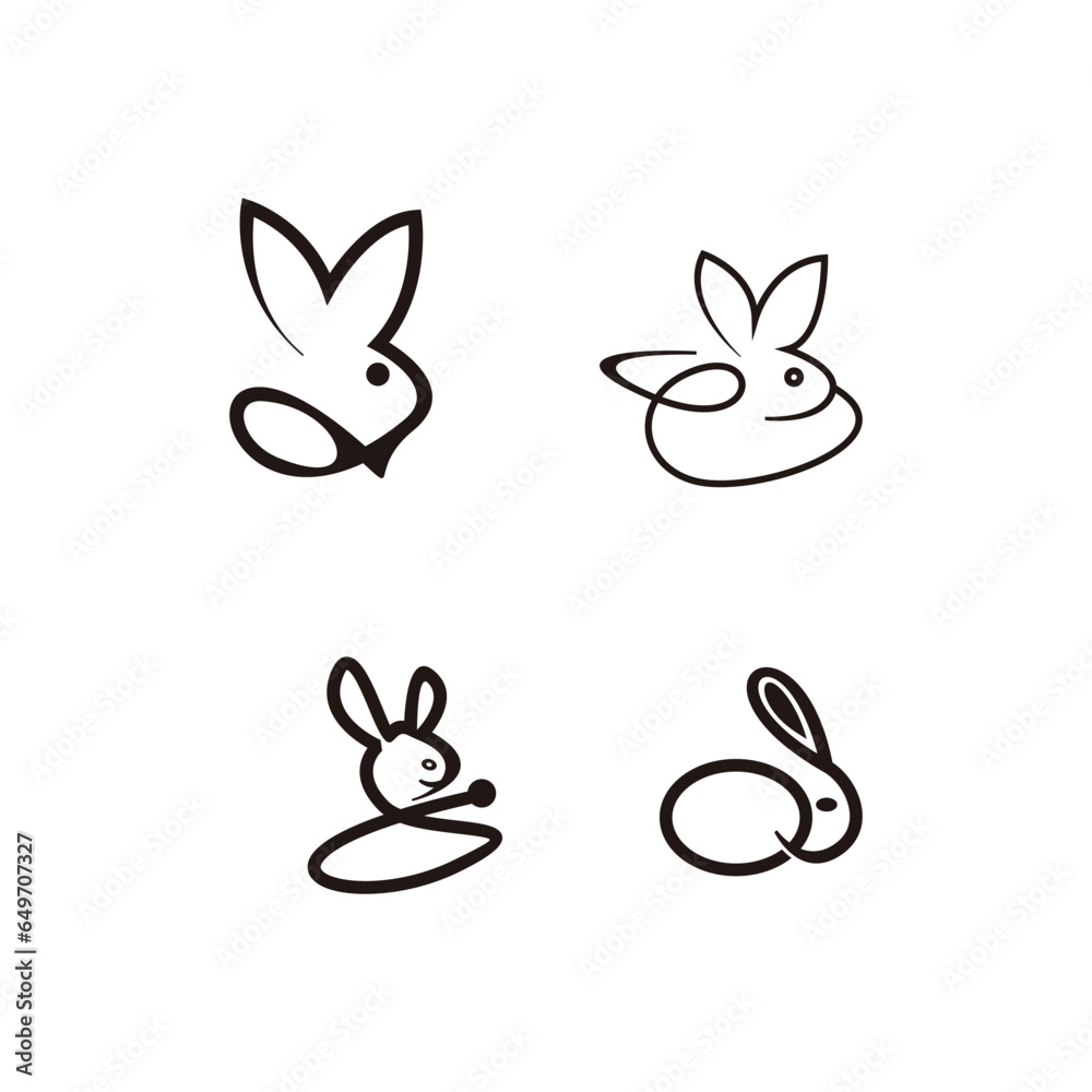 Obraz premium Set Rabbit logo template vector icon symbol illustration 