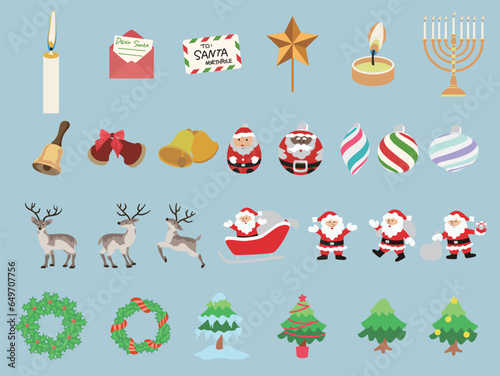 A set of illustrations featuring elements for Christmas.