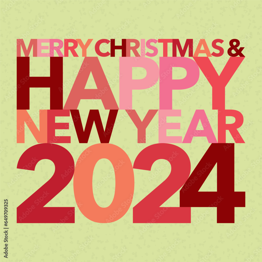 Colorful Merry Christmas and Happy New Year 2024 calligraphy on light green background flat design vector illustration. Colorful Merry Christmas and Happy New Year 2024 calligraphy on light green background flat design vector illustration.