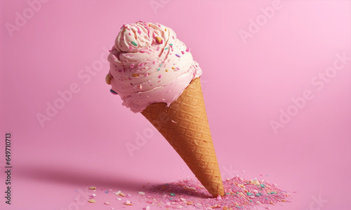 Delicious pink ice creak cone